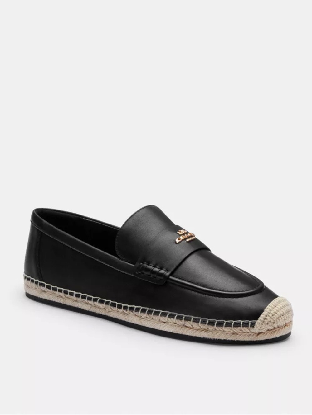 COACH Lookup Loafer Espadrilles, Black Leather, US Women’s 7 B, CAP49